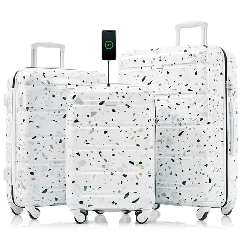 Azor 3-Piece USB Carry-On Set, Smart Travel ABS+PC, TSA Lock