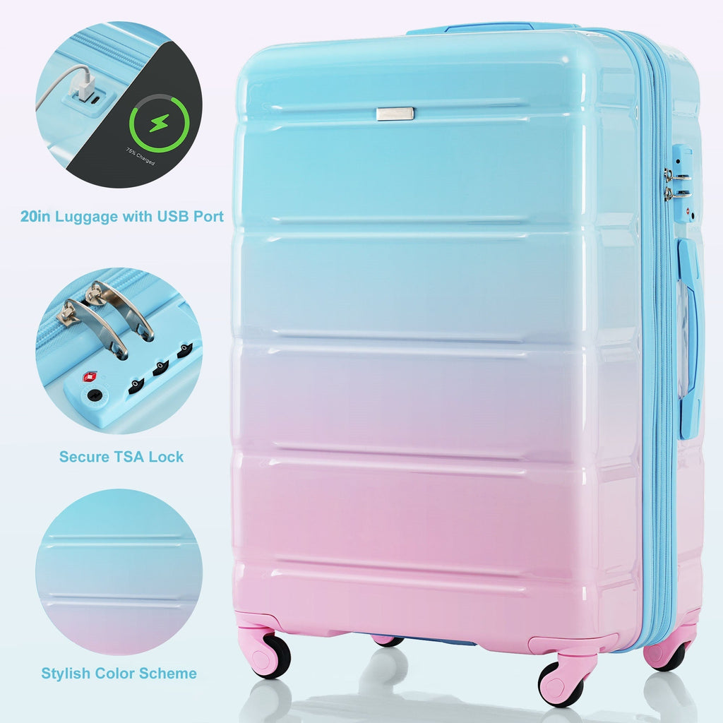 Azor 3-Piece USB Carry-On Set, Smart Travel ABS+PC, TSA Lock