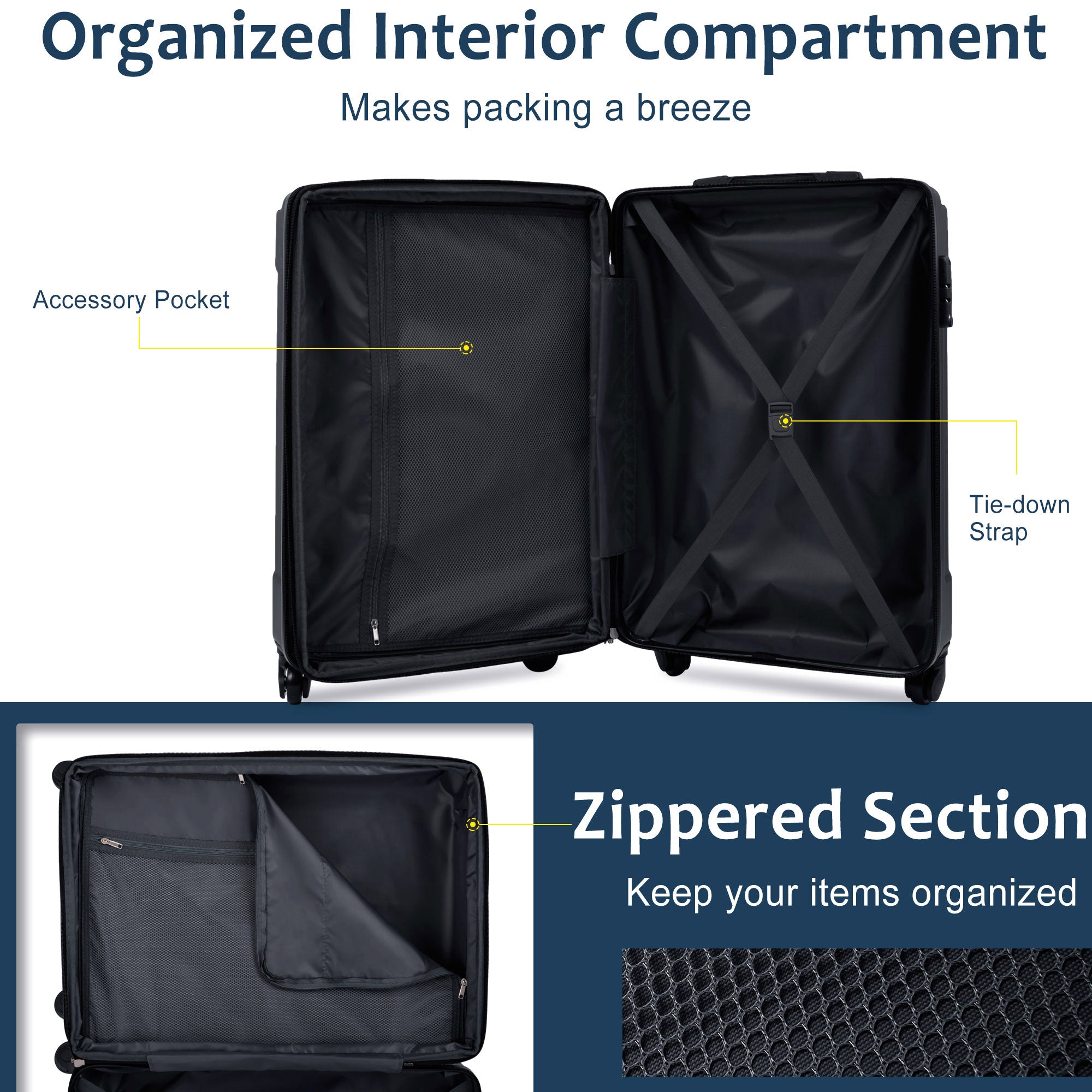 Azor Black & Brown Luggage Set, Timeless Travel Style, TSA Lock