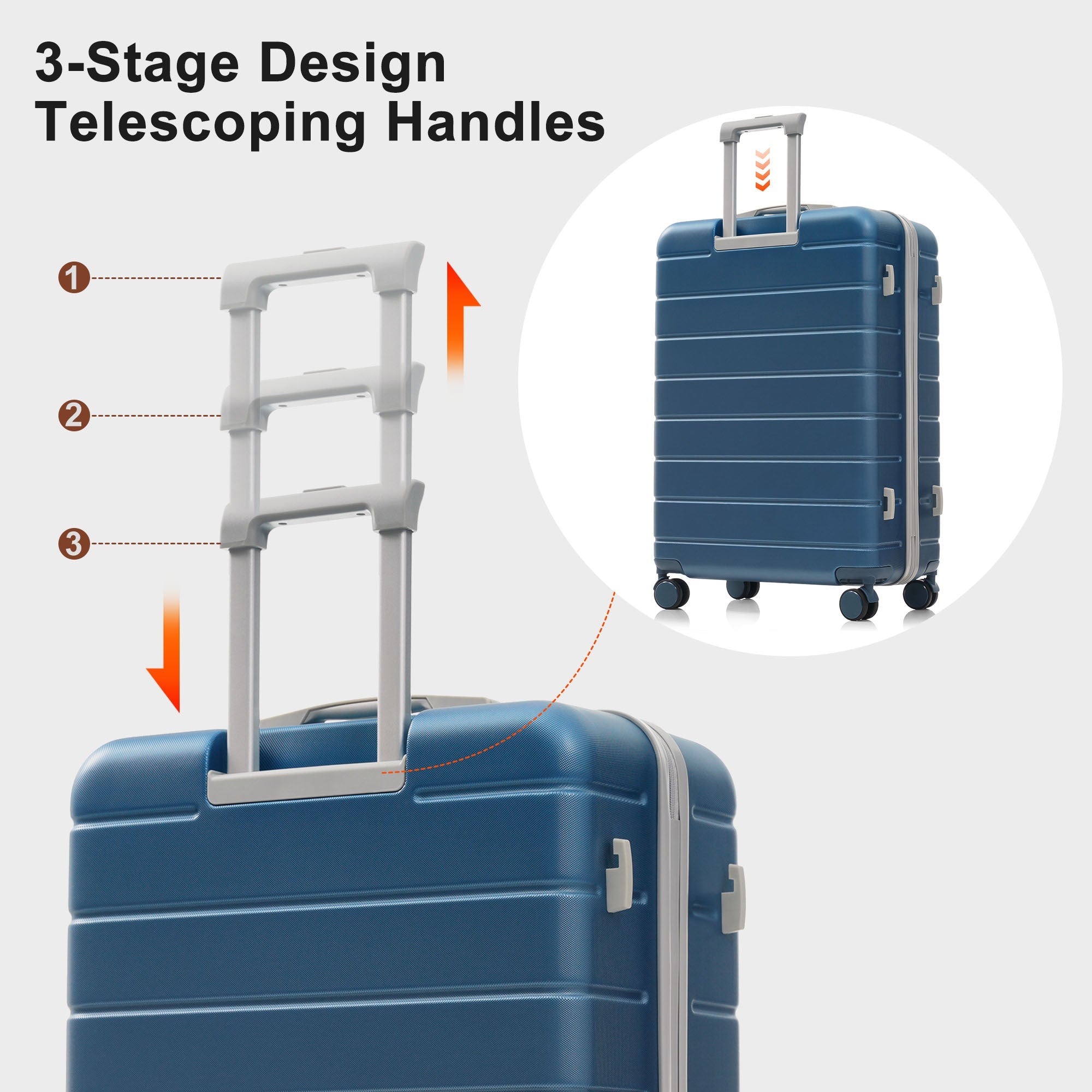 Azor Blue PC Luggage Set, Lightweight Travel Trio, TSA Lock