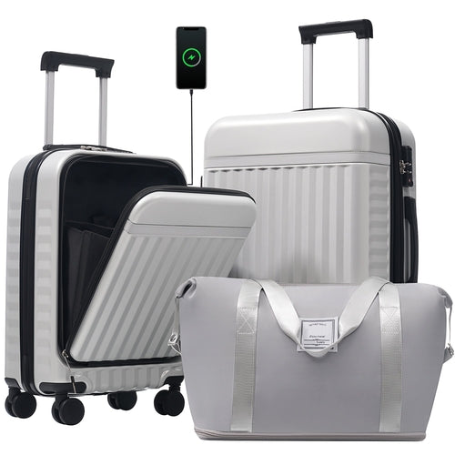 Azor 3-Piece Expandable Carry-On Set, Front Pocket, TSA Lock