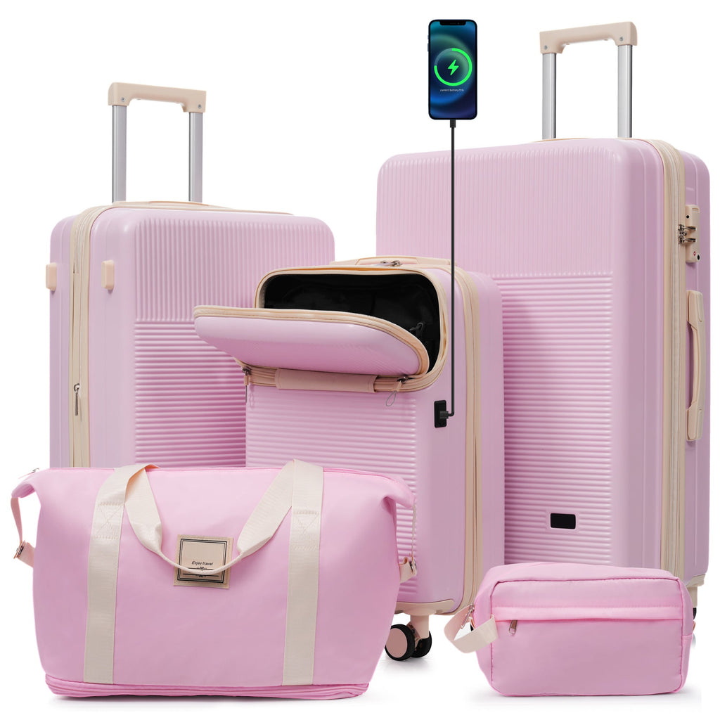 Azor Silver 5-Piece Luggage Set, Complete Travel System, TSA Lock