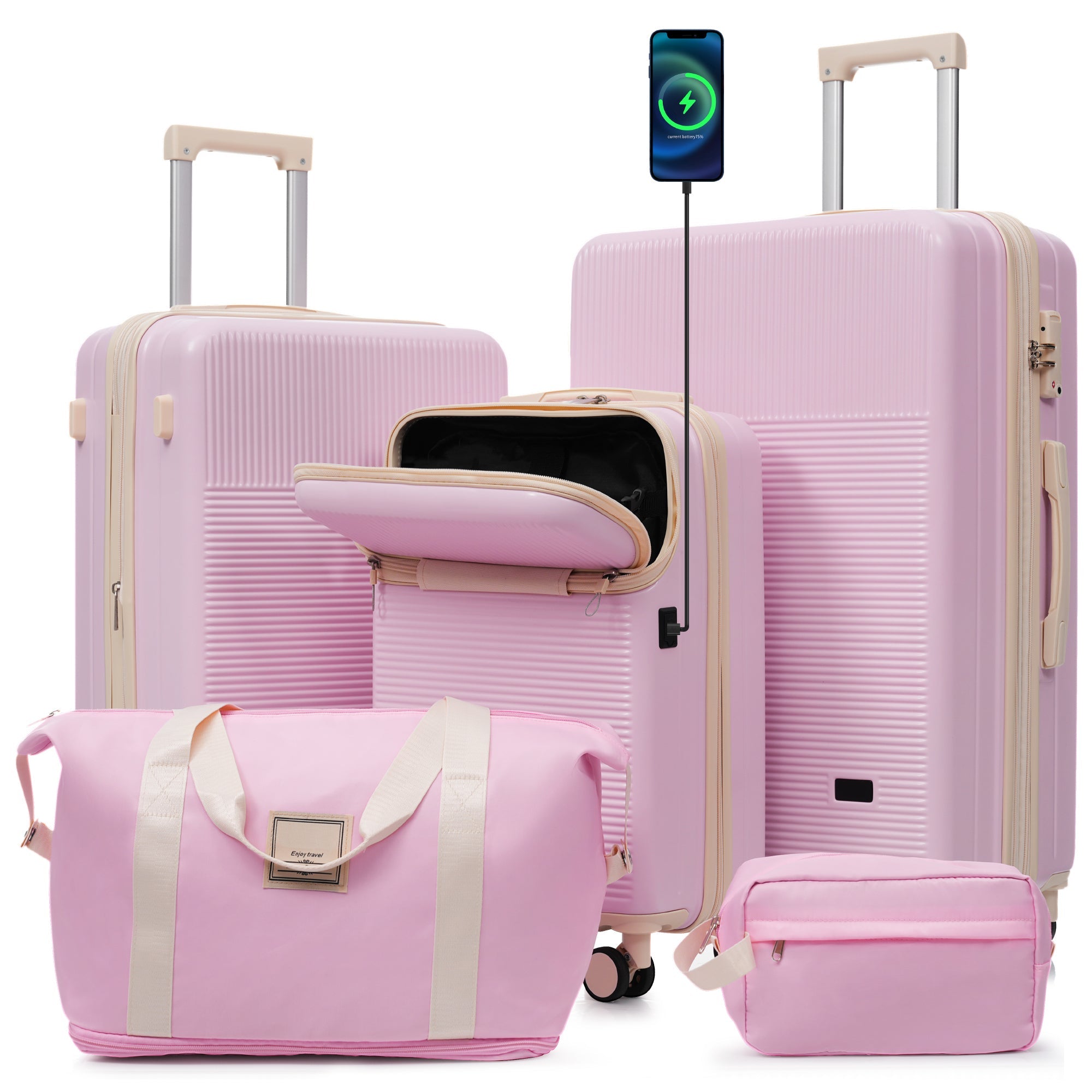 Azor Silver 5-Piece Luggage Set, Complete Travel System, TSA Lock