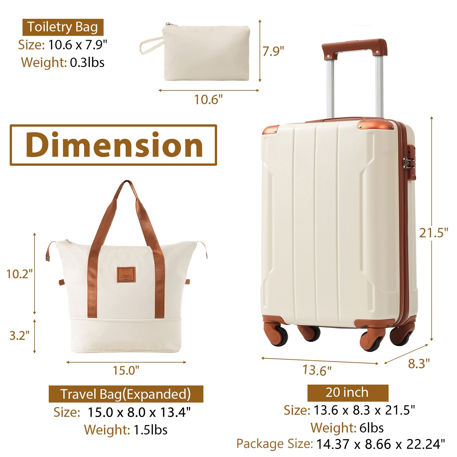 Azor Black & Brown Luggage Set, Timeless Travel Style, TSA Lock