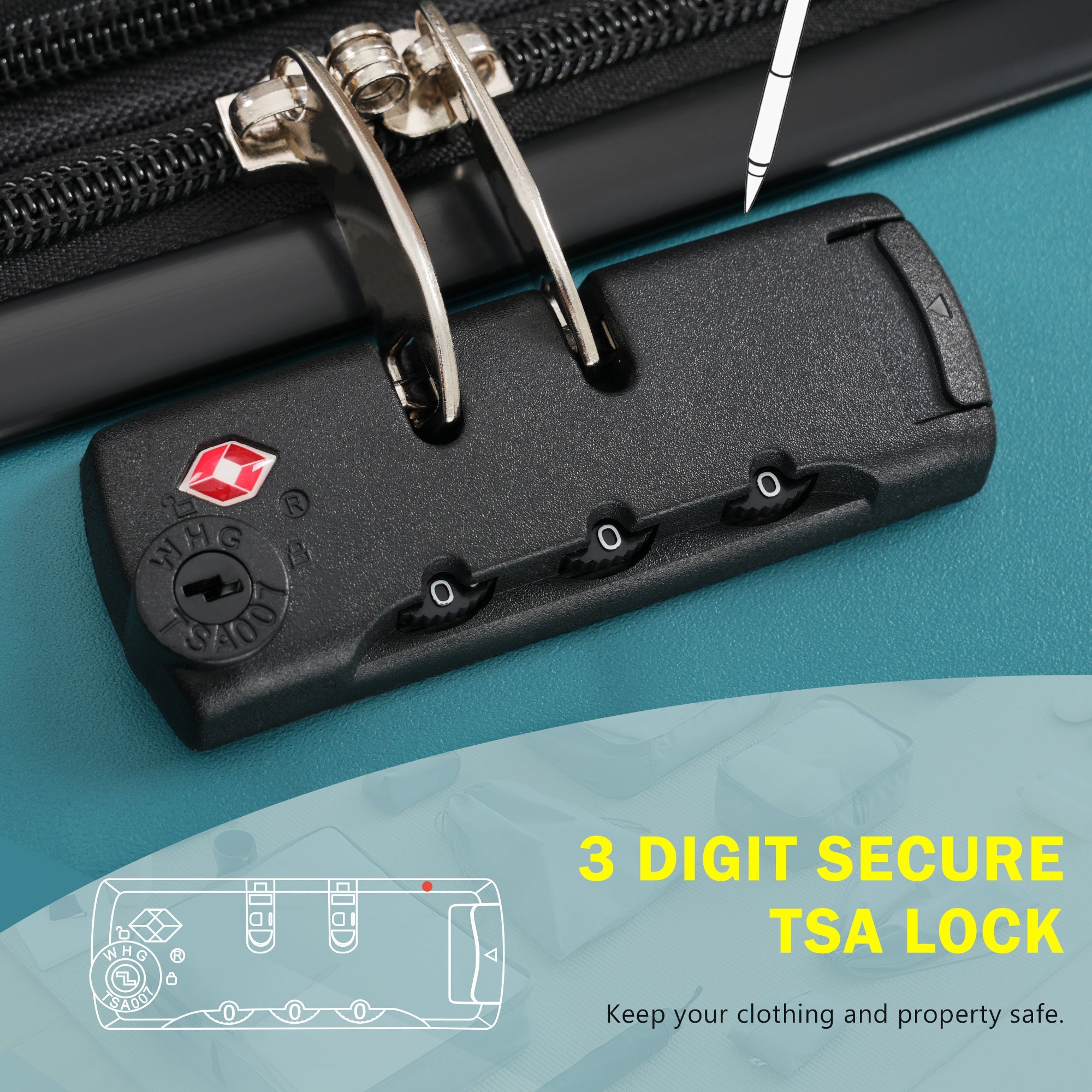 Azor 3-Piece Expandable Carry-On Set, Front Pocket, TSA Lock