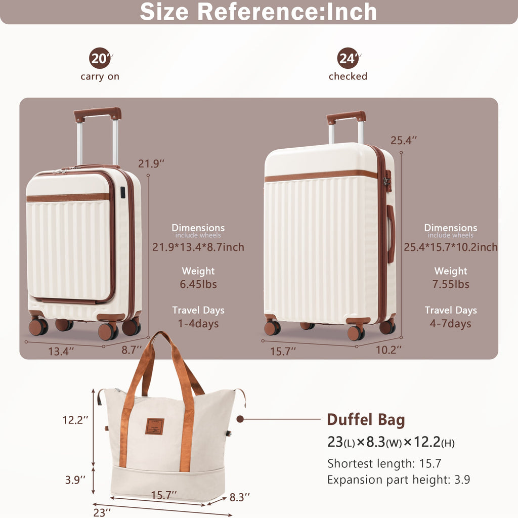 Azor 3-Piece Expandable Carry-On Set, Front Pocket, TSA Lock