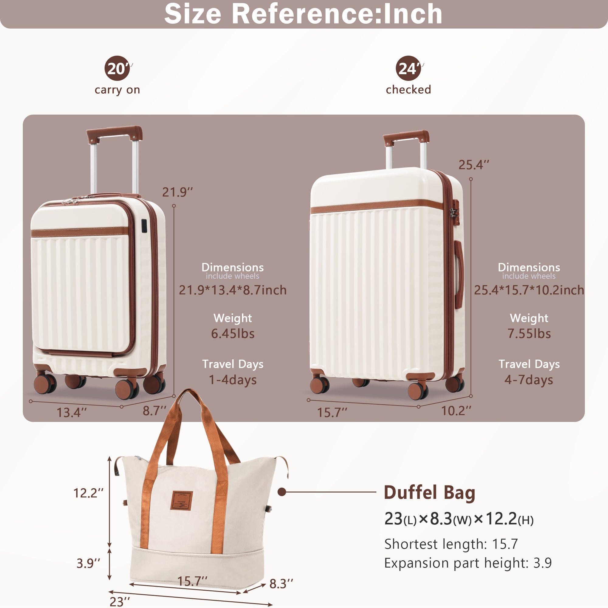 Azor 3-Piece Expandable Carry-On Set, Front Pocket, TSA Lock