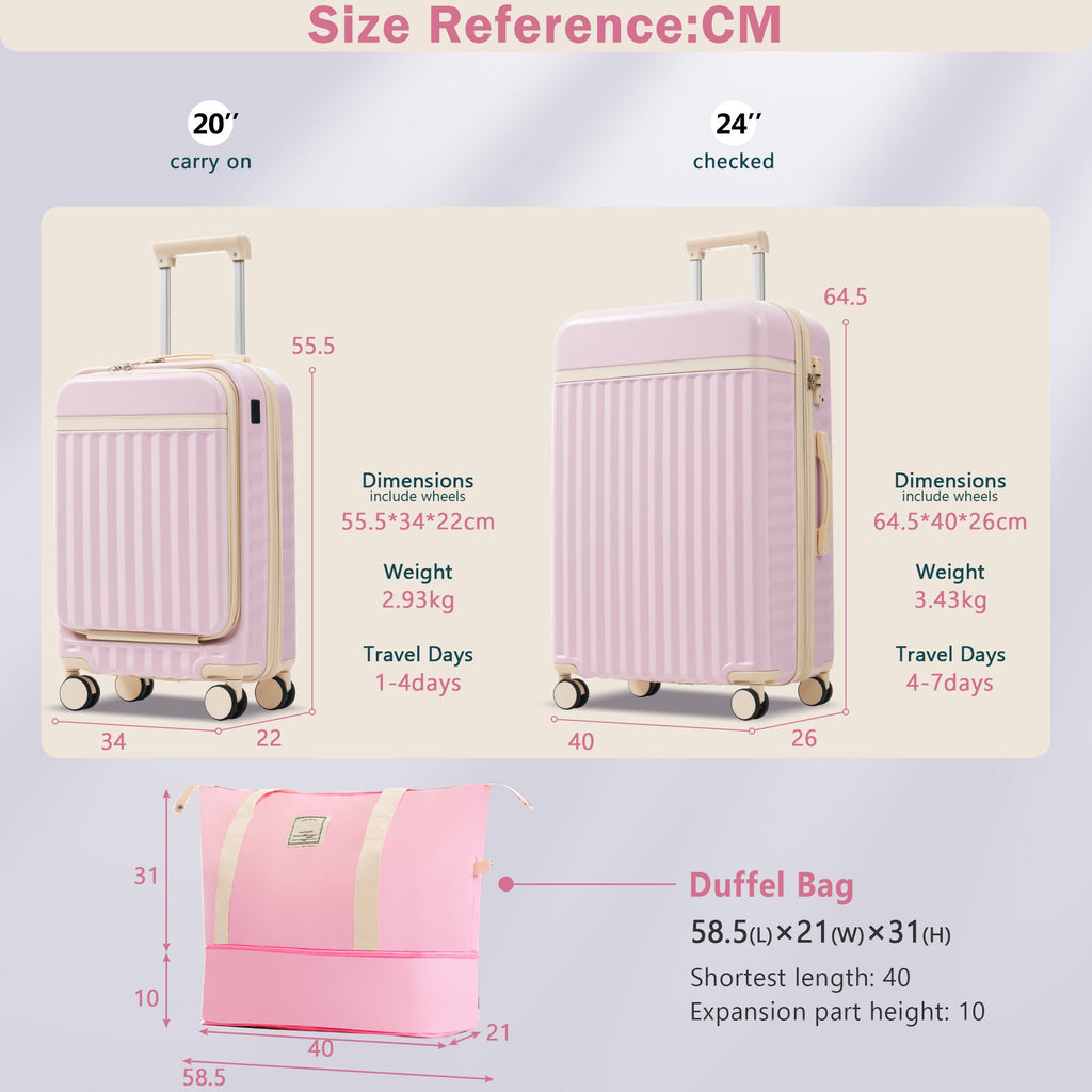 Azor 3-Piece Expandable Carry-On Set, Front Pocket, TSA Lock