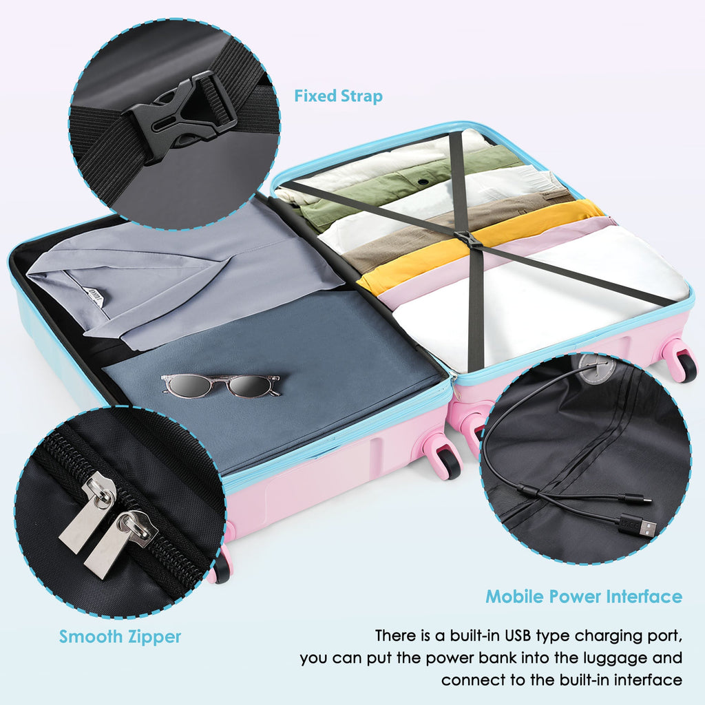 Azor 3-Piece USB Carry-On Set, Smart Travel ABS+PC, TSA Lock