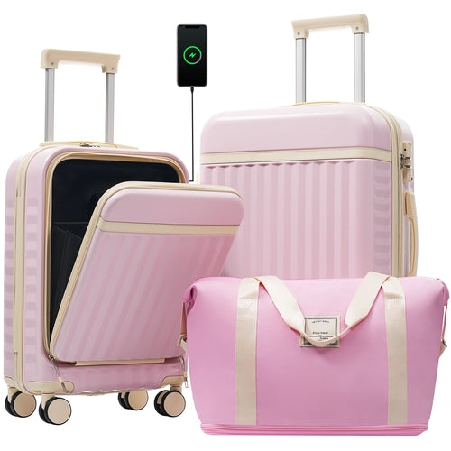 Azor 3-Piece Expandable Carry-On Set, Front Pocket, TSA Lock