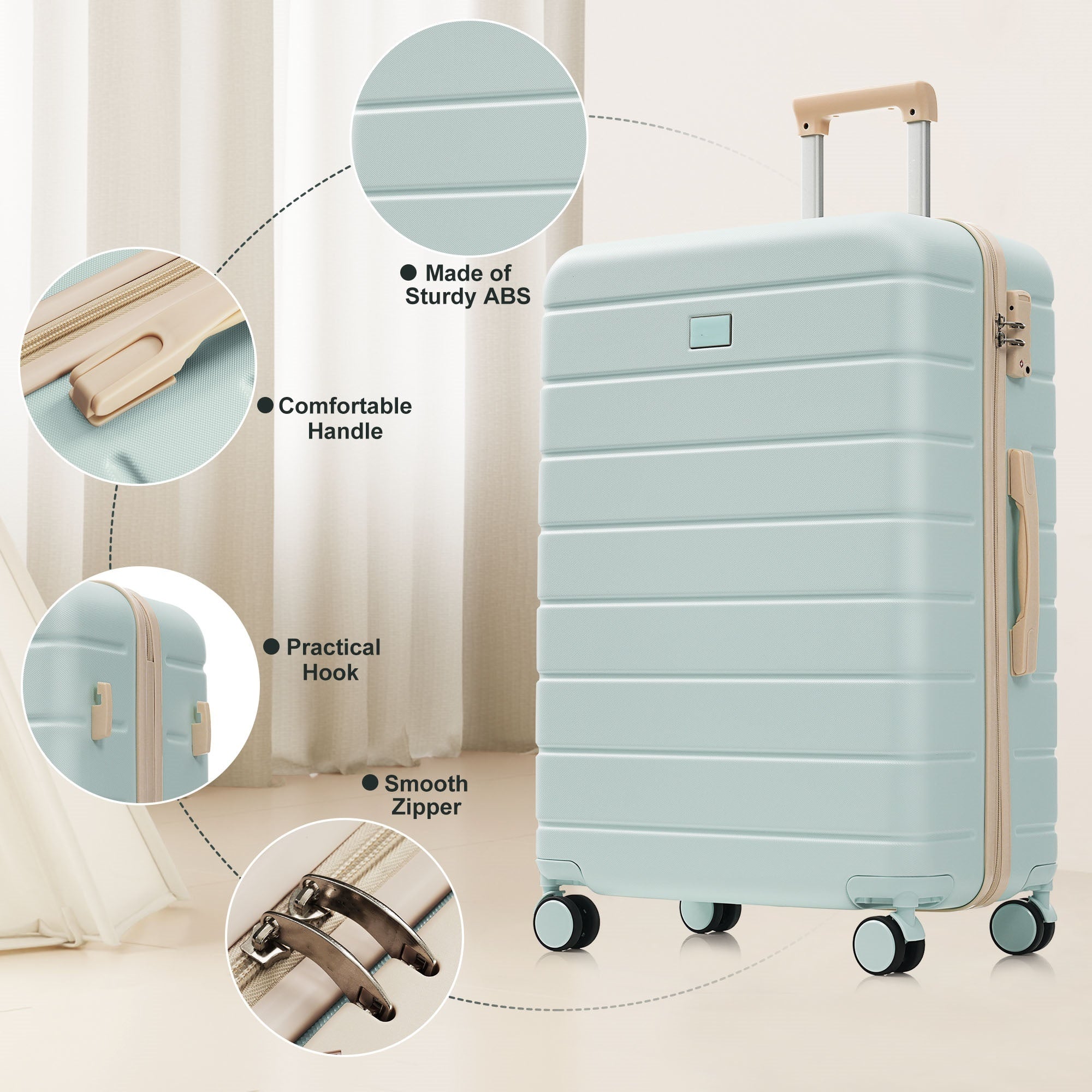 Azor Blue PC Luggage Set, Lightweight Travel Trio, TSA Lock