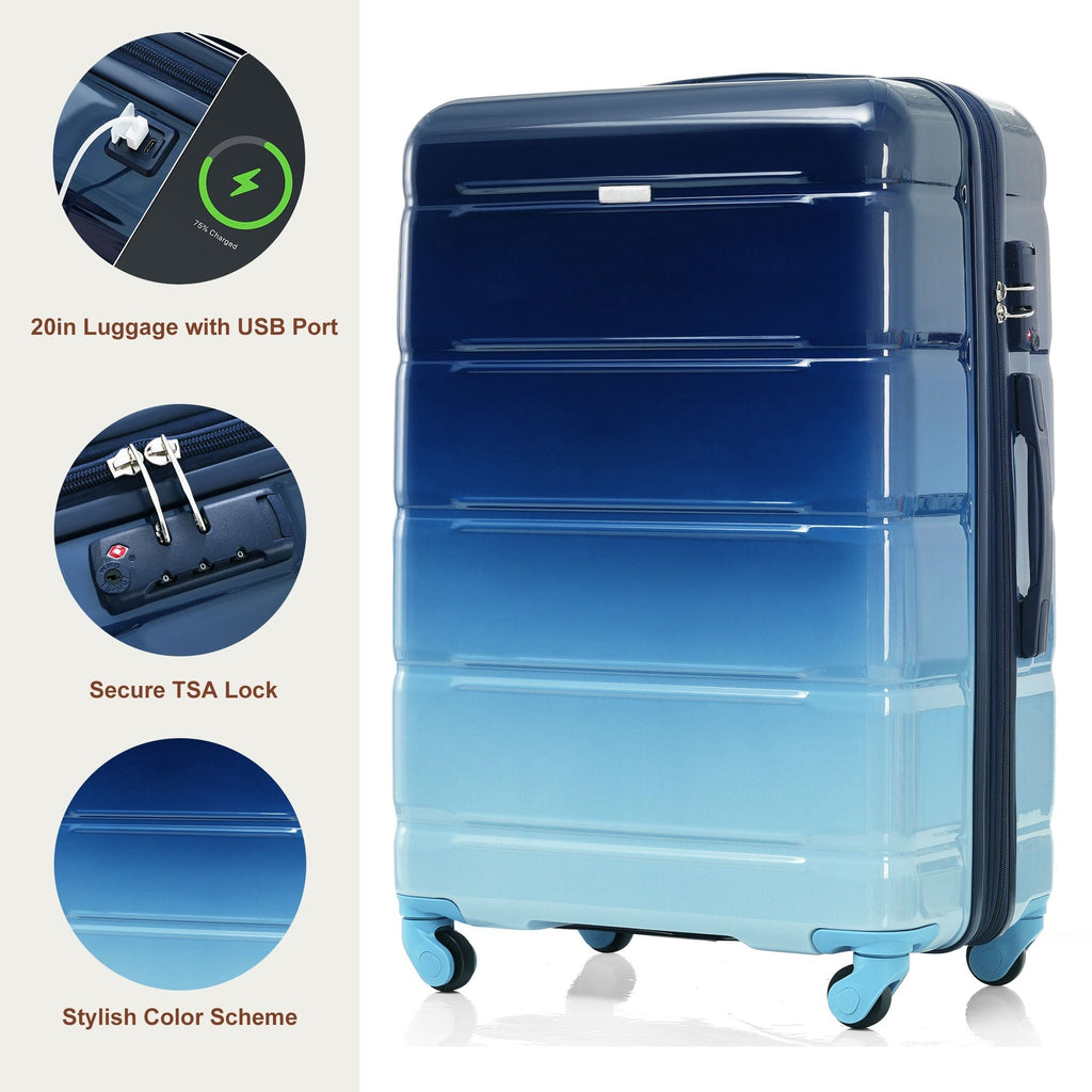 Azor 3-Piece USB Carry-On Set, Smart Travel ABS+PC, TSA Lock