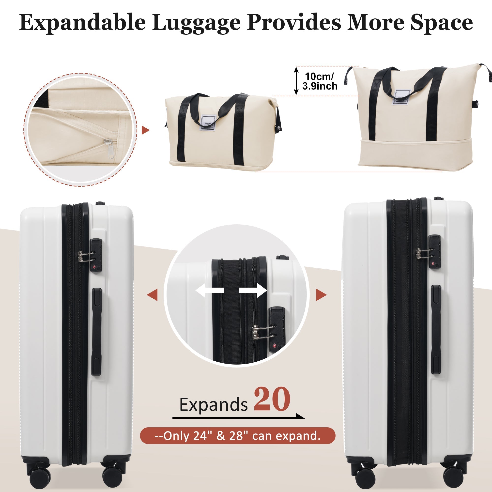 Azor Silver 5-Piece Luggage Set, Complete Travel System, TSA Lock