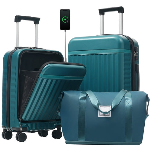 Azor 3-Piece Expandable Carry-On Set, Front Pocket, TSA Lock