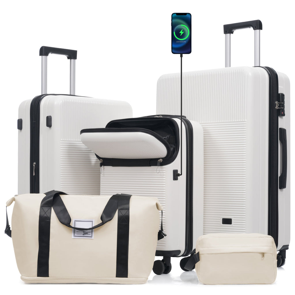 Azor Silver 5-Piece Luggage Set, Complete Travel System, TSA Lock