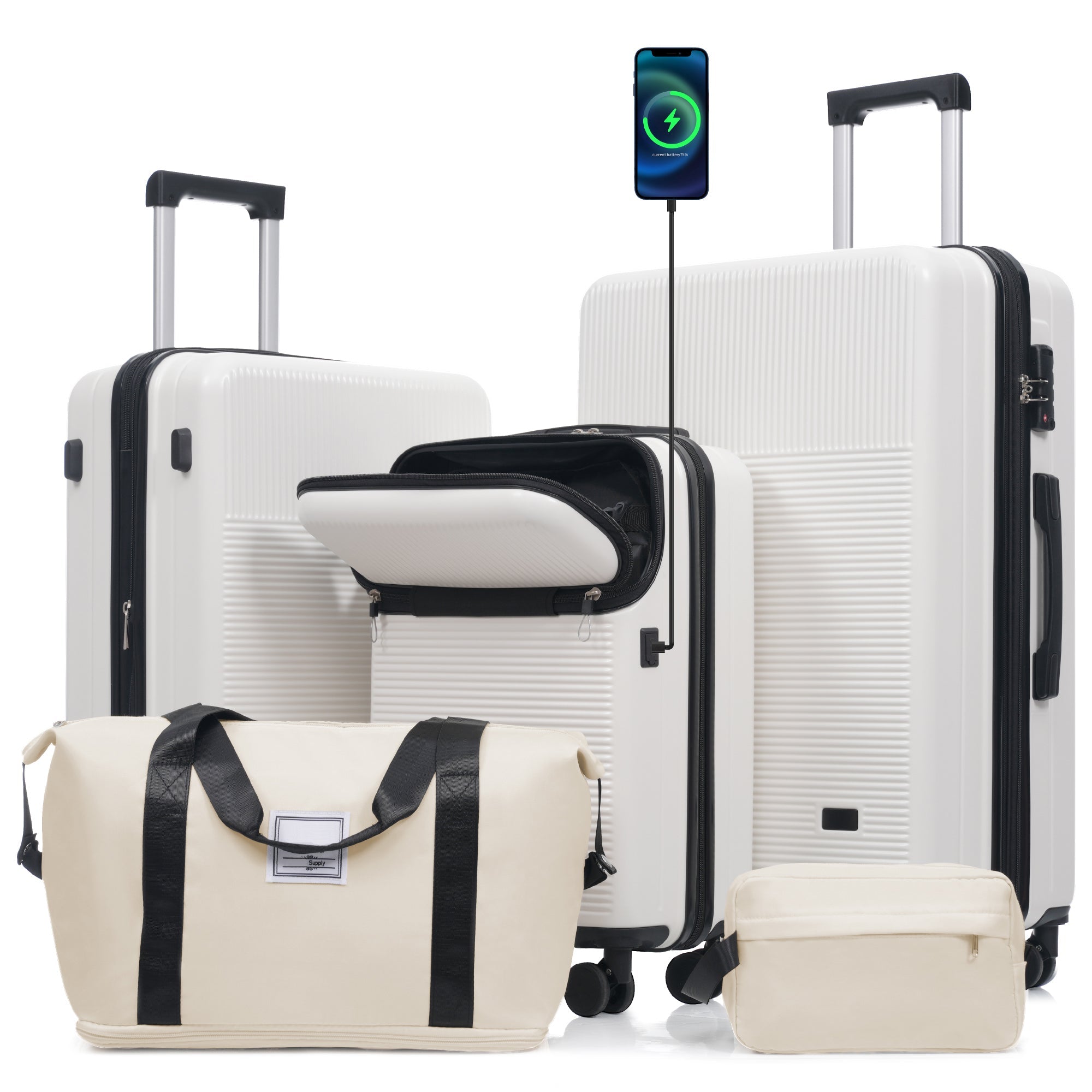 Azor Silver 5-Piece Luggage Set, Complete Travel System, TSA Lock