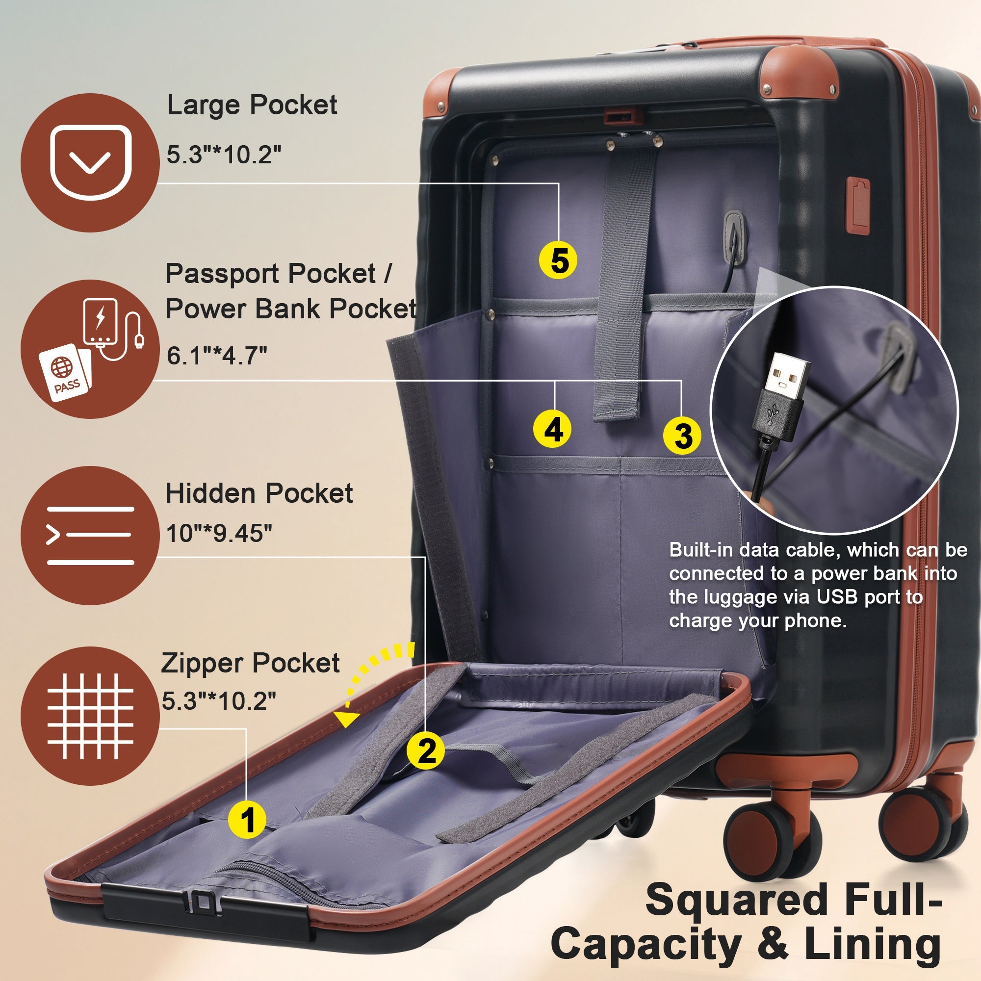 Azor 5-Piece Hardshell Carry-On Set, Complete System, Spinner Wheels