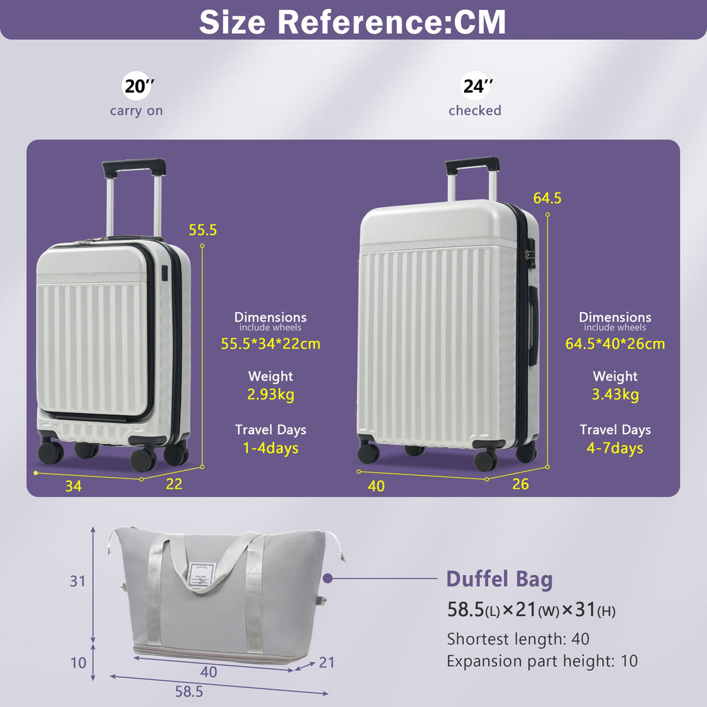 Azor 3-Piece Expandable Carry-On Set, Front Pocket, TSA Lock
