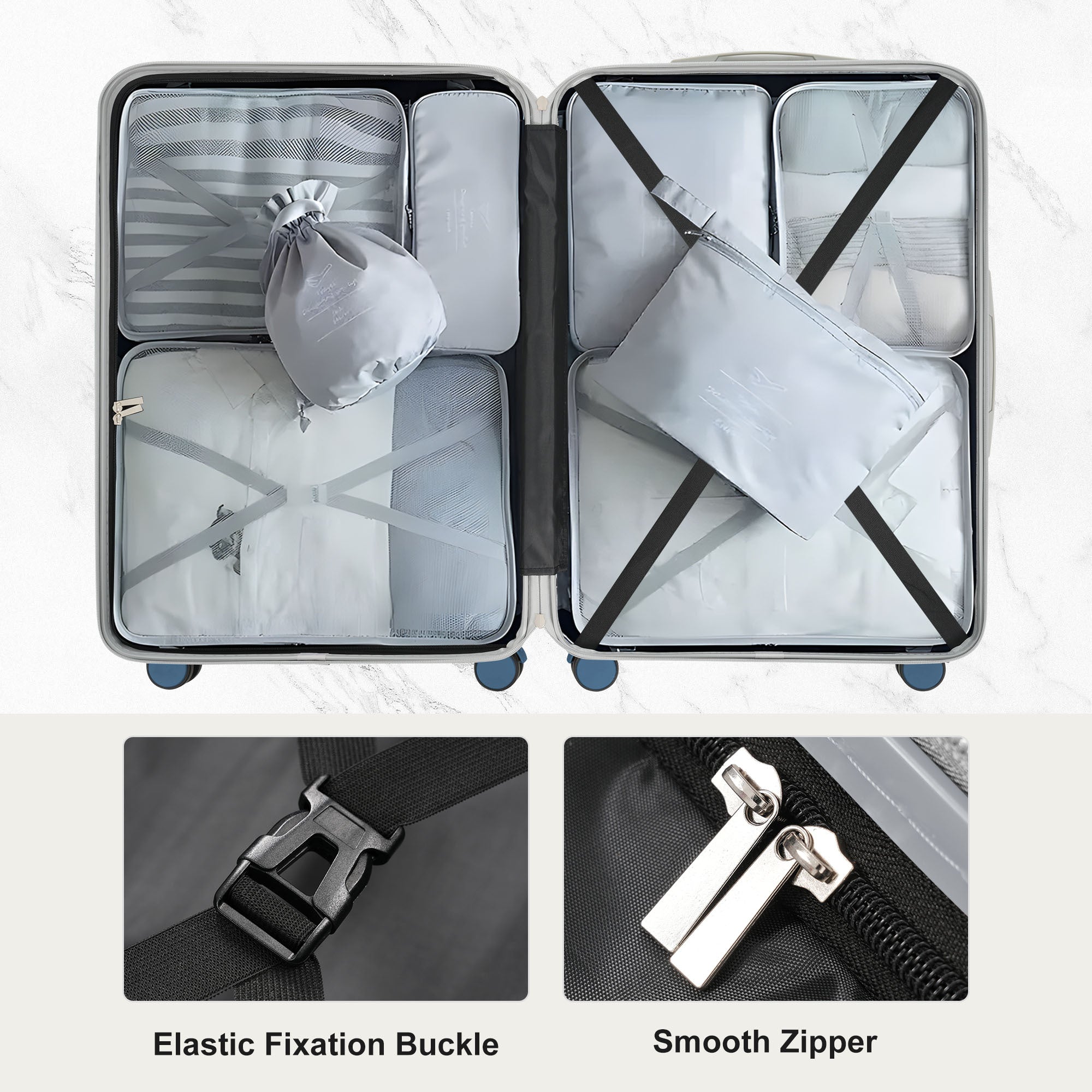 Azor Blue PC Luggage Set, Lightweight Travel Trio, TSA Lock