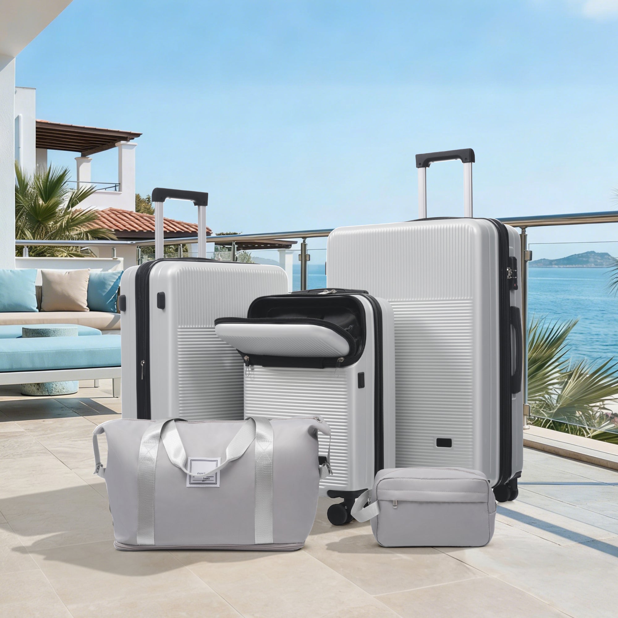 Azor The Long-Haul Kit — silver five-piece set with two cube sets and toiletry kit