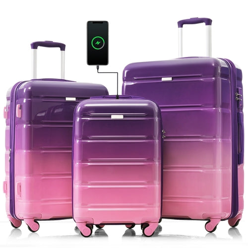 Azor 3-Piece USB Carry-On Set, Smart Travel ABS+PC, TSA Lock