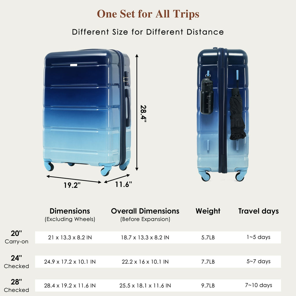 Azor 3-Piece USB Carry-On Set, Smart Travel ABS+PC, TSA Lock