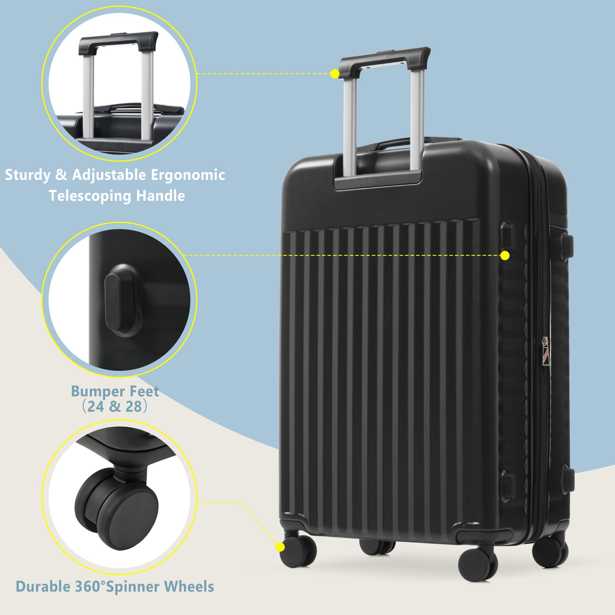 Azor 3-Piece Expandable Carry-On Set, Front Pocket, TSA Lock
