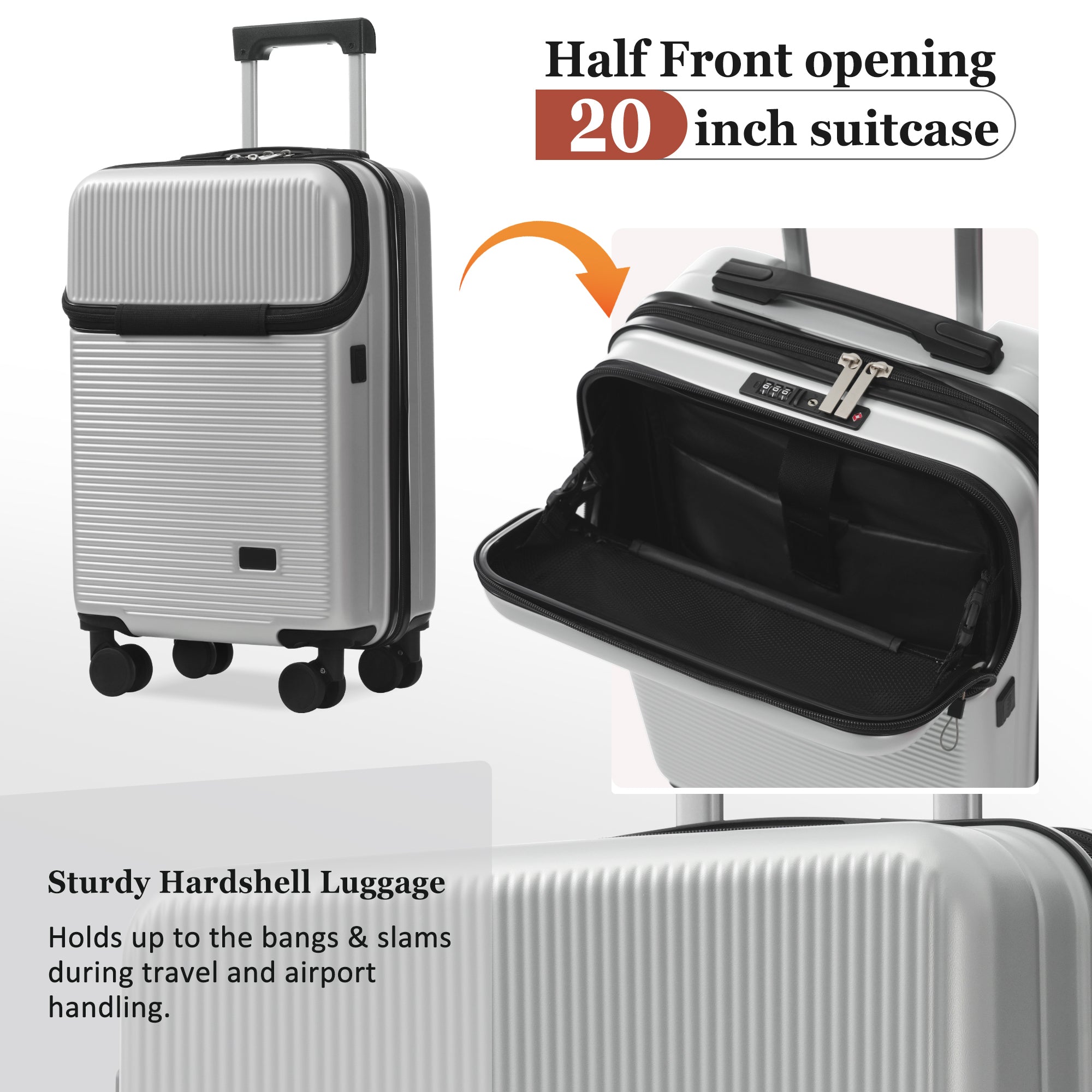 Azor Silver 5-Piece Luggage Set, Complete Travel System, TSA Lock