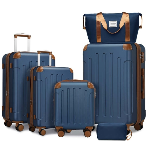 Azor 6-Piece Hardshell Luggage Set, Ultimate Travel Kit, TSA Lock