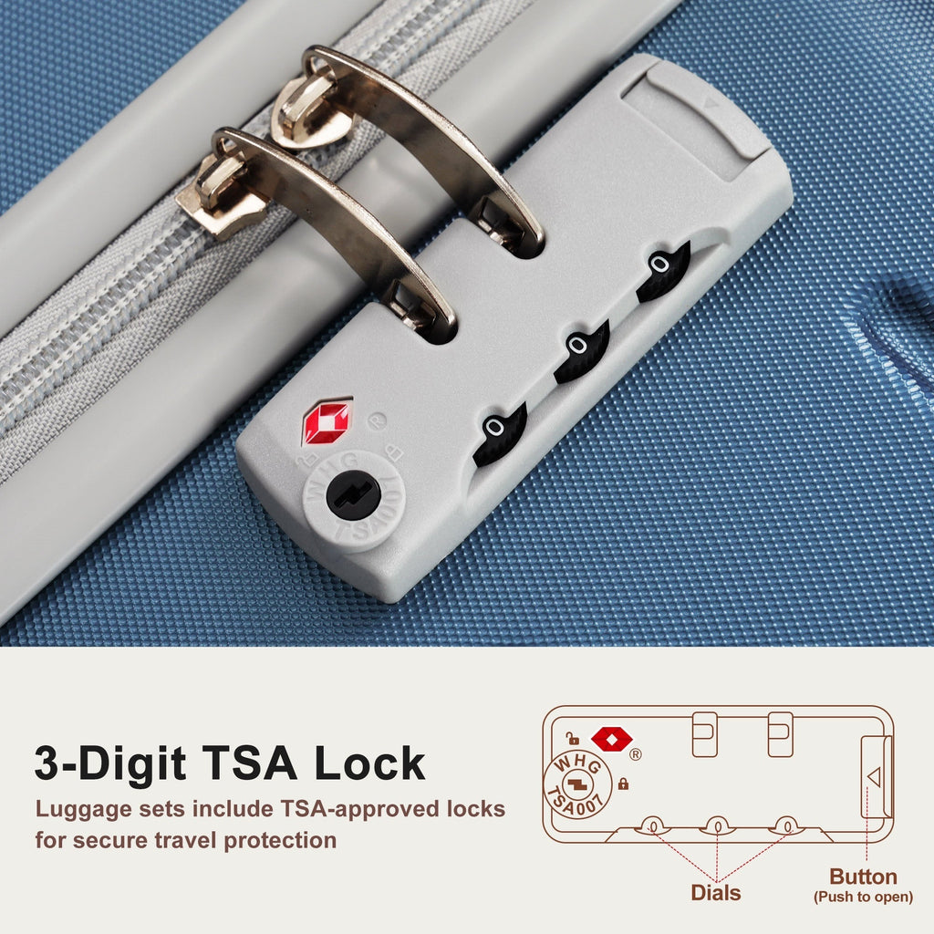 Azor Blue PC Luggage Set, Lightweight Travel Trio, TSA Lock