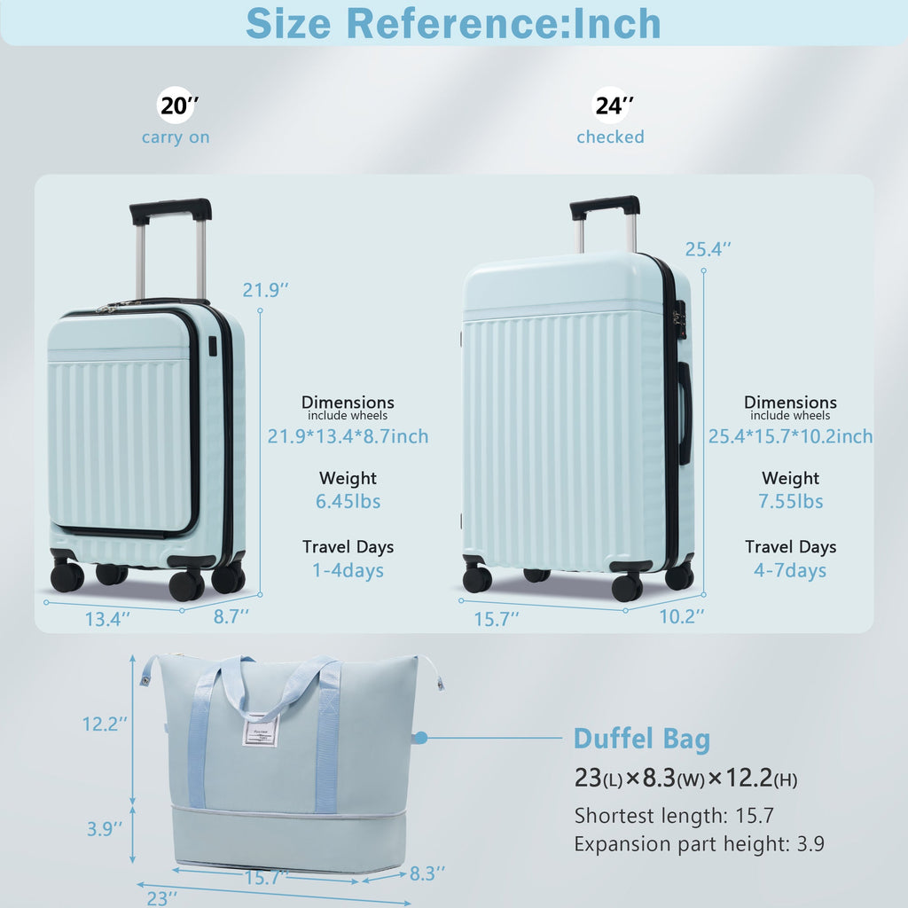 Azor 3-Piece Expandable Carry-On Set, Front Pocket, TSA Lock