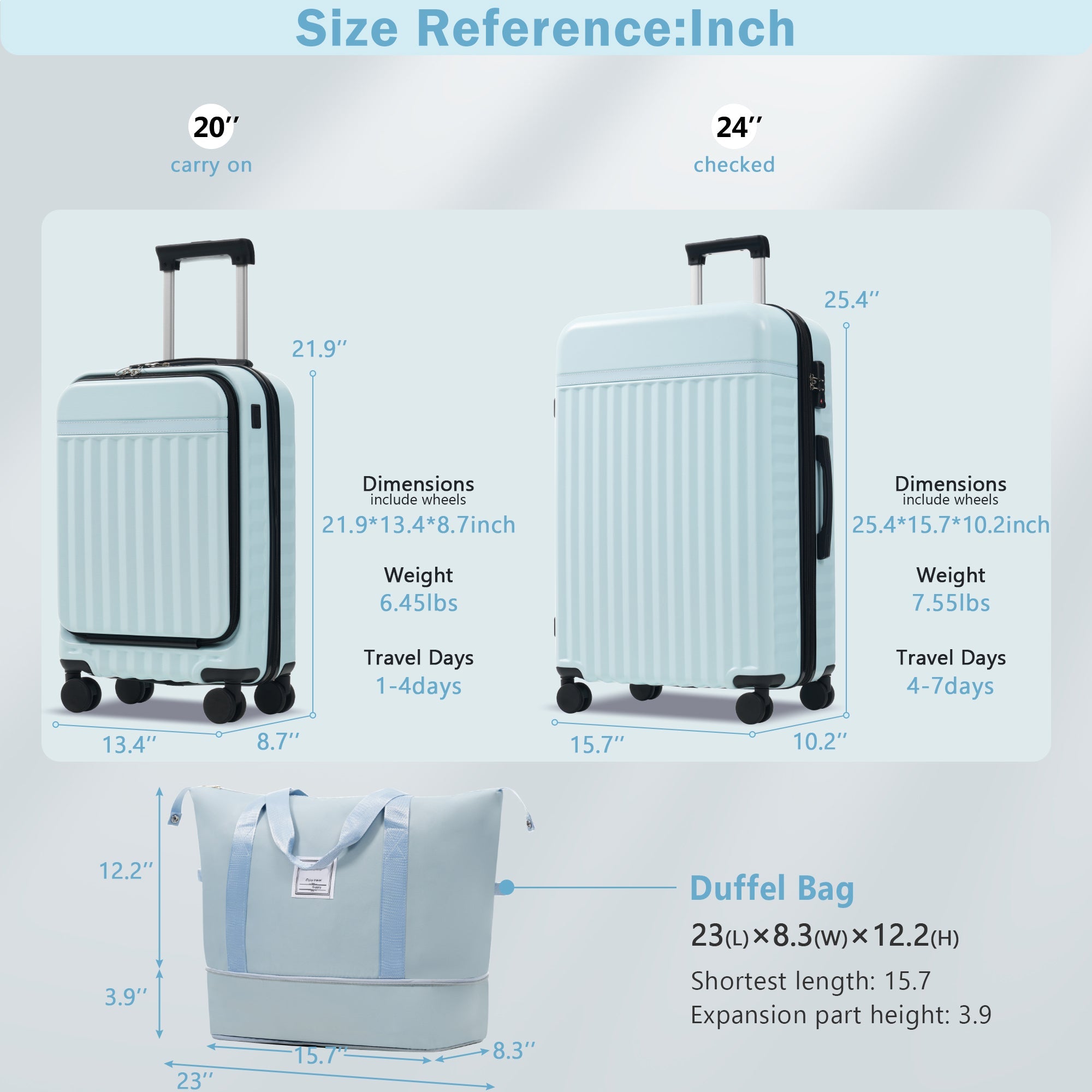 Azor 3-Piece Expandable Carry-On Set, Front Pocket, TSA Lock