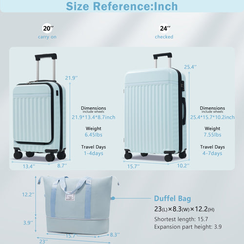 Azor 3-Piece Expandable Carry-On Set, Front Pocket, TSA Lock