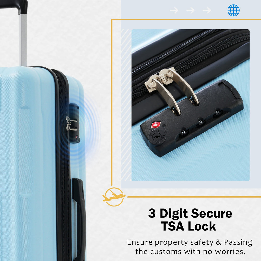 Azor Light Blue ABS Luggage Set, Travel in Colour, TSA Lock