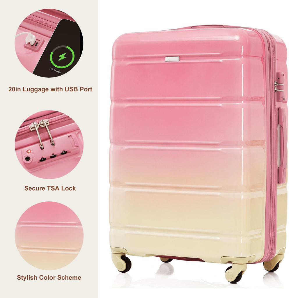 Azor 3-Piece USB Carry-On Set, Smart Travel ABS+PC, TSA Lock