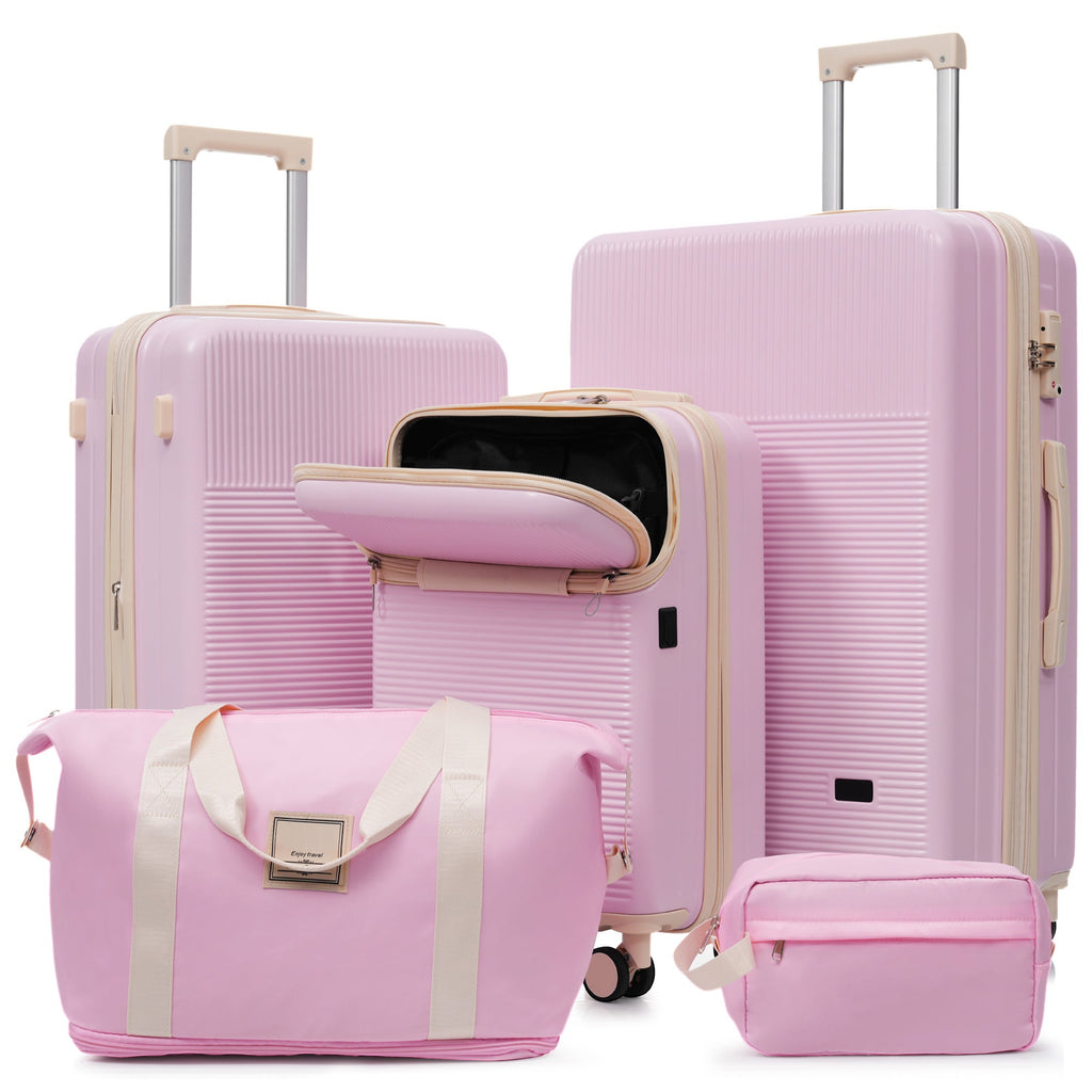 Azor Silver 5-Piece Luggage Set, Complete Travel System, TSA Lock