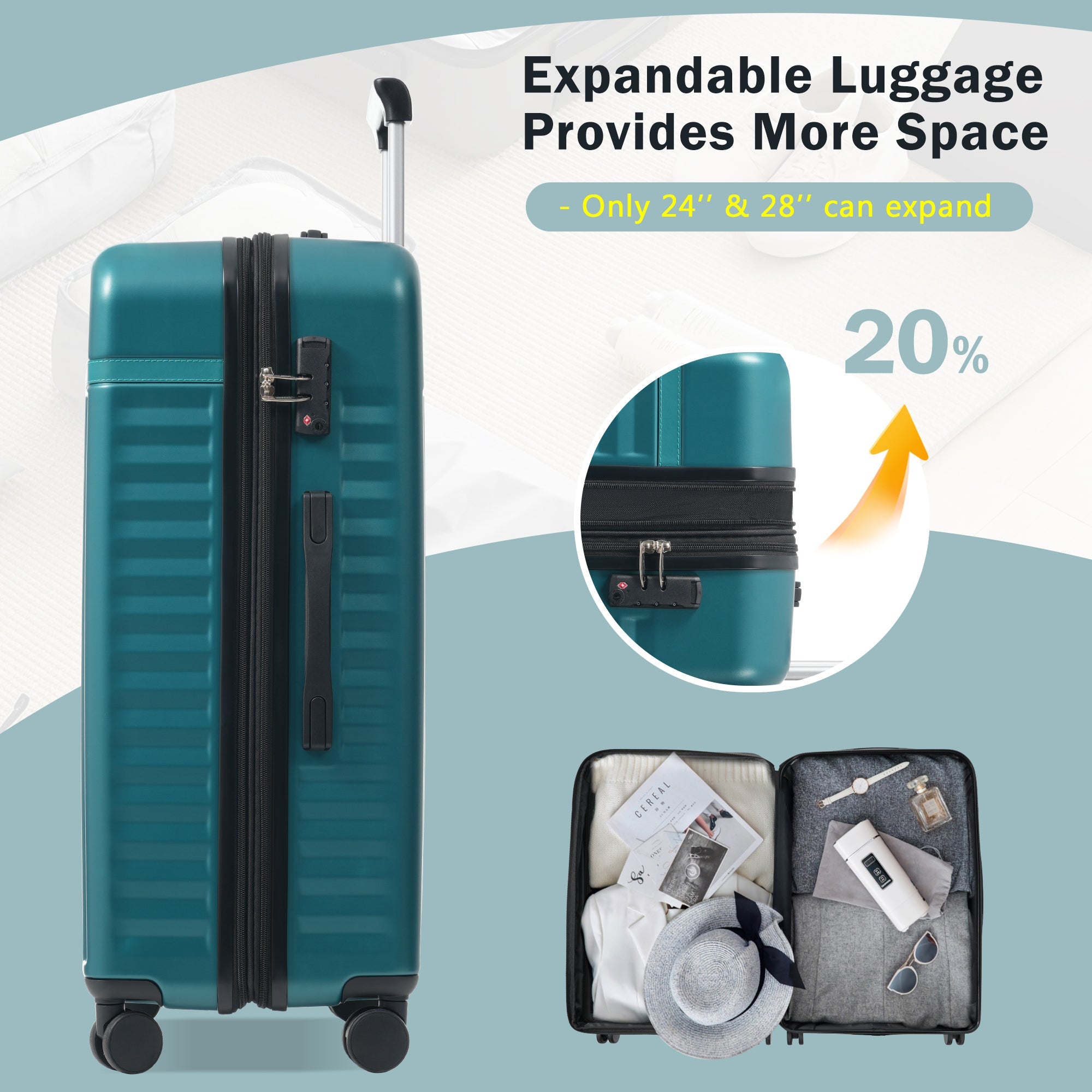 Azor 3-Piece Expandable Carry-On Set, Front Pocket, TSA Lock
