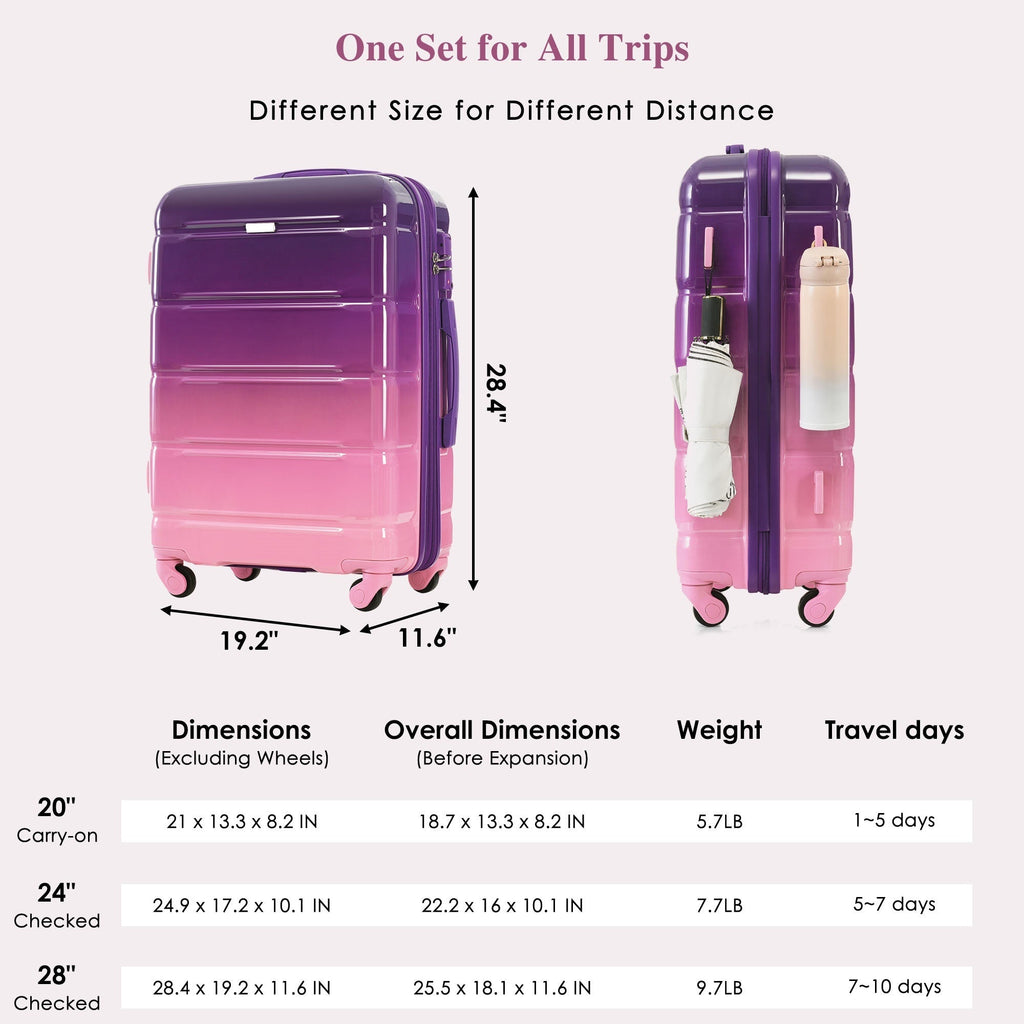 Azor 3-Piece USB Carry-On Set, Smart Travel ABS+PC, TSA Lock