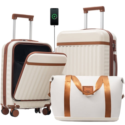 Azor 3-Piece Expandable Carry-On Set, Front Pocket, TSA Lock
