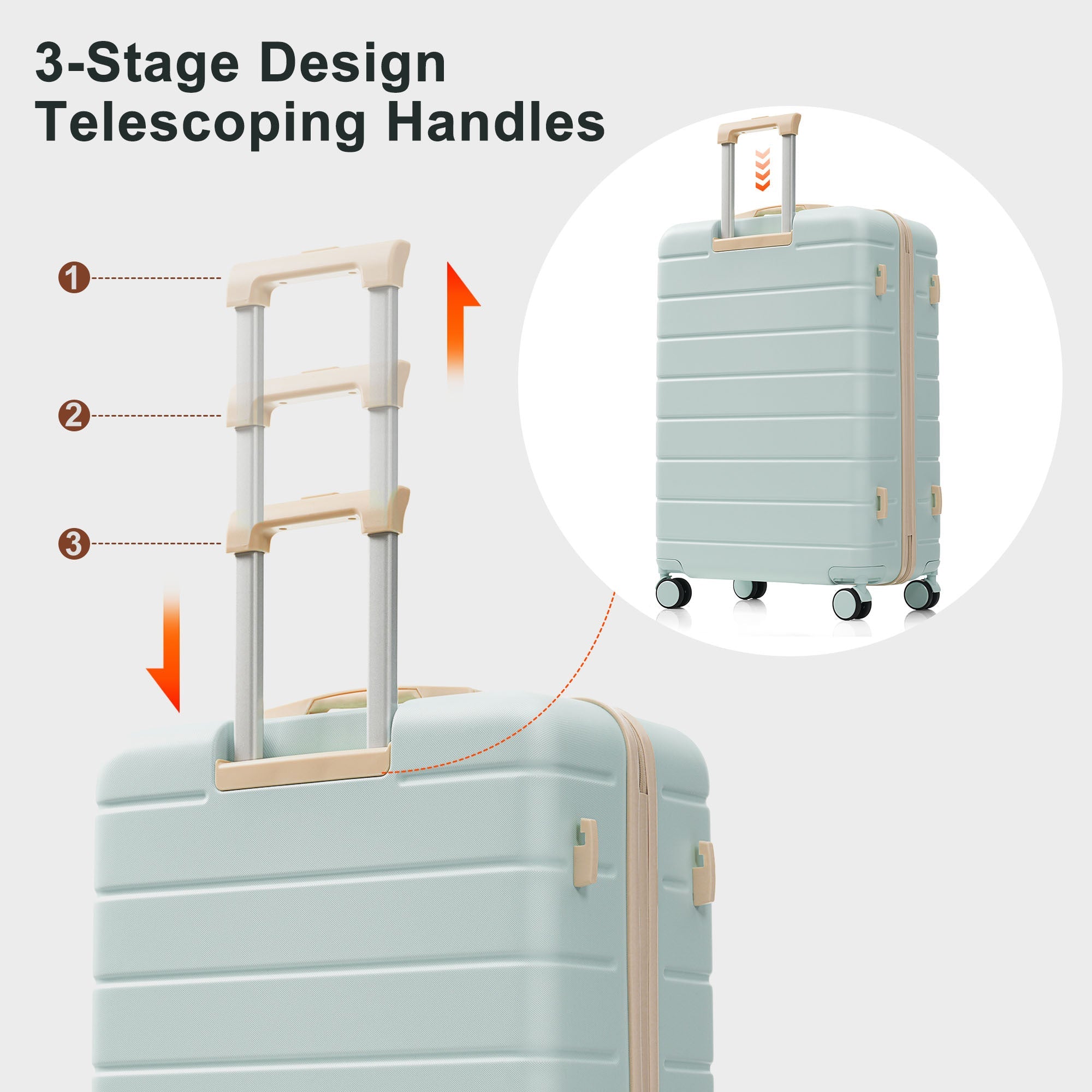 Azor Blue PC Luggage Set, Lightweight Travel Trio, TSA Lock