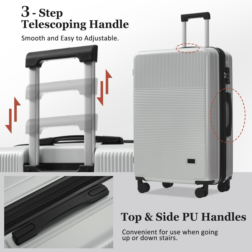Azor Silver 5-Piece Luggage Set, Complete Travel System, TSA Lock