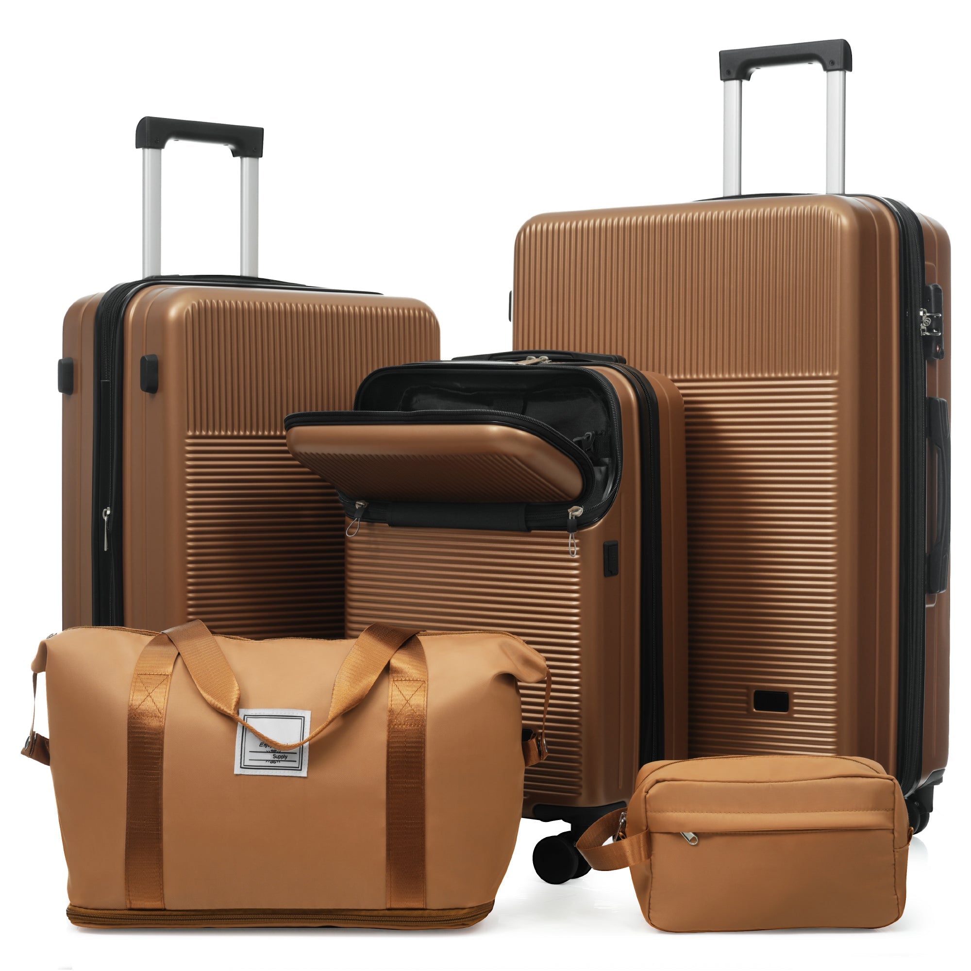 Azor Silver 5-Piece Luggage Set, Complete Travel System, TSA Lock
