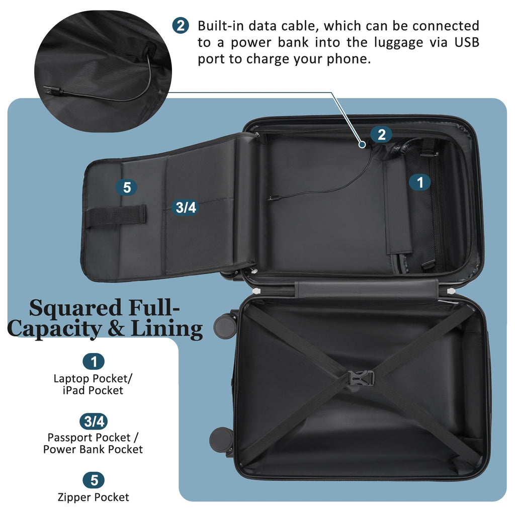 Azor Silver 5-Piece Luggage Set, Complete Travel System, TSA Lock