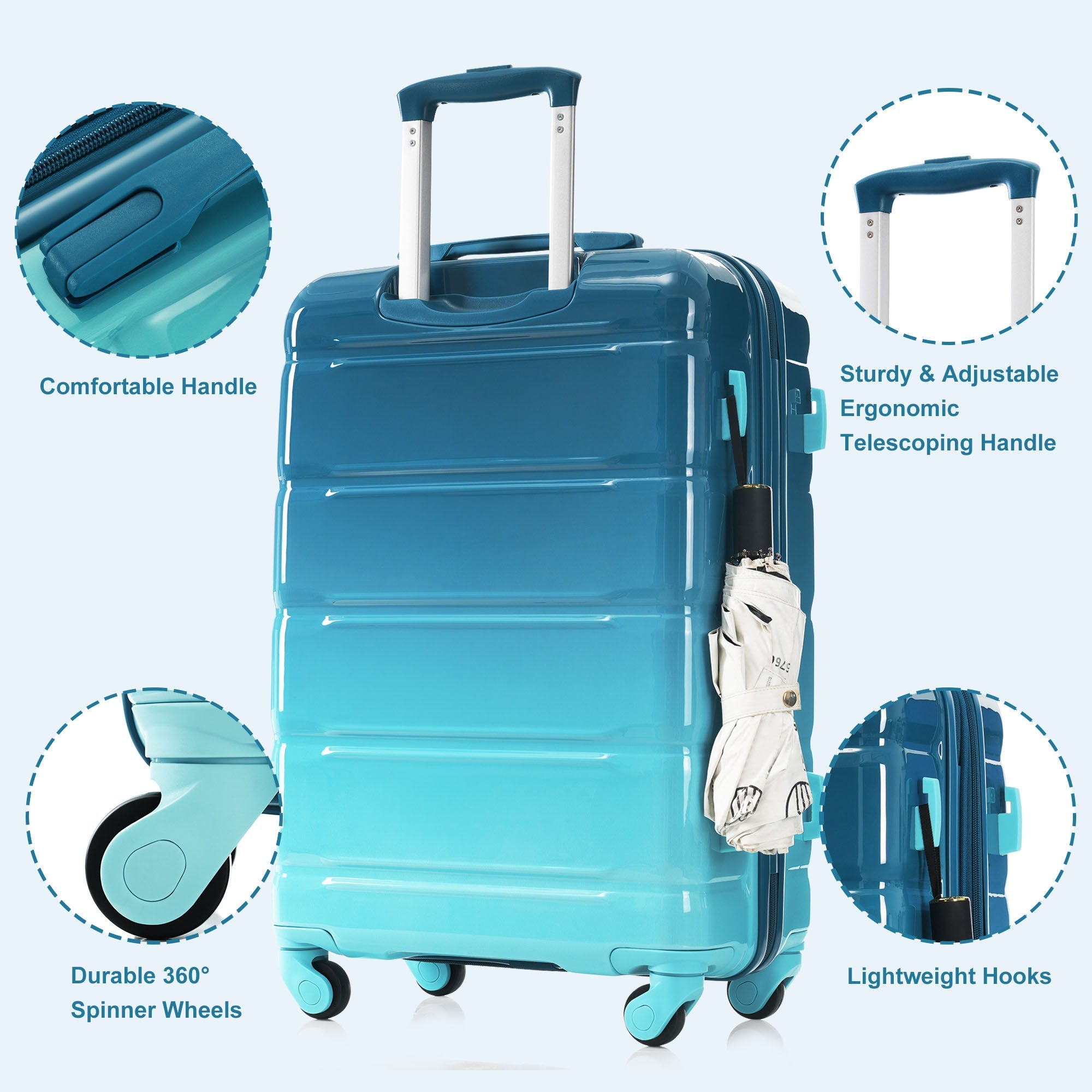 Azor 3-Piece USB Carry-On Set, Smart Travel ABS+PC, TSA Lock