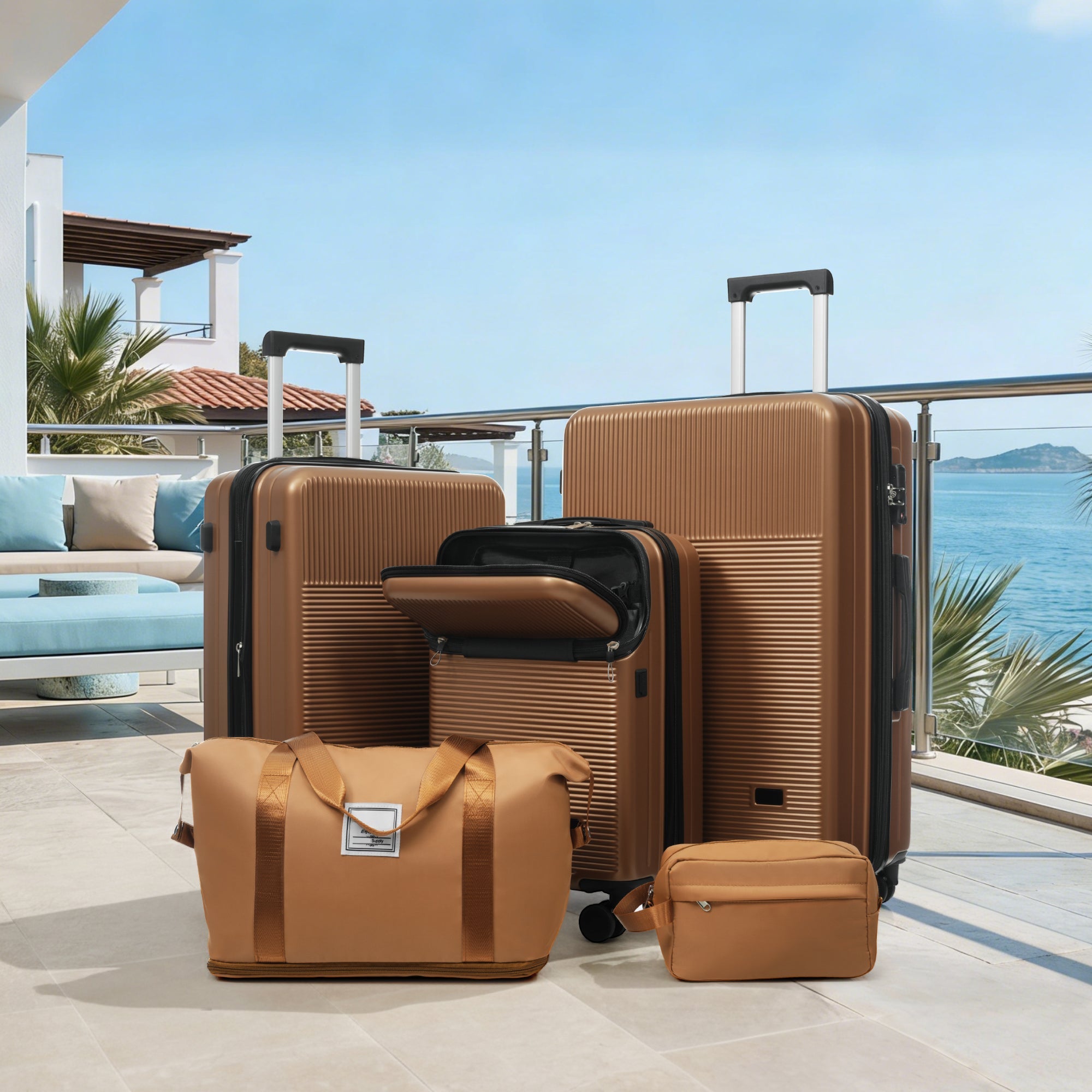 Azor Silver 5-Piece Luggage Set, Complete Travel System, TSA Lock