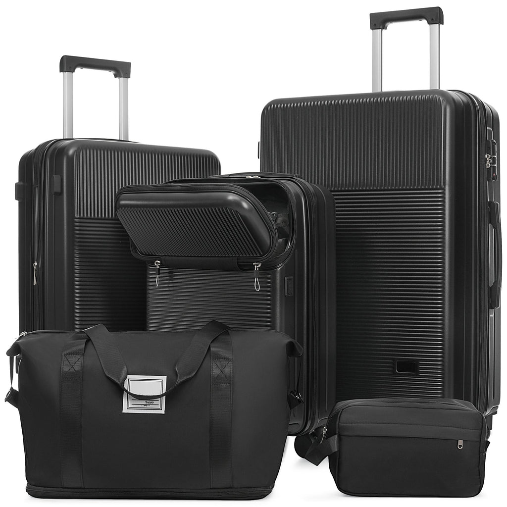 Azor Silver 5-Piece Luggage Set, Complete Travel System, TSA Lock