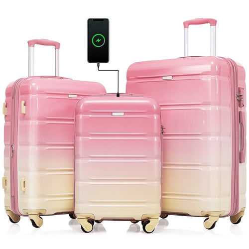 Azor 3-Piece USB Carry-On Set, Smart Travel ABS+PC, TSA Lock