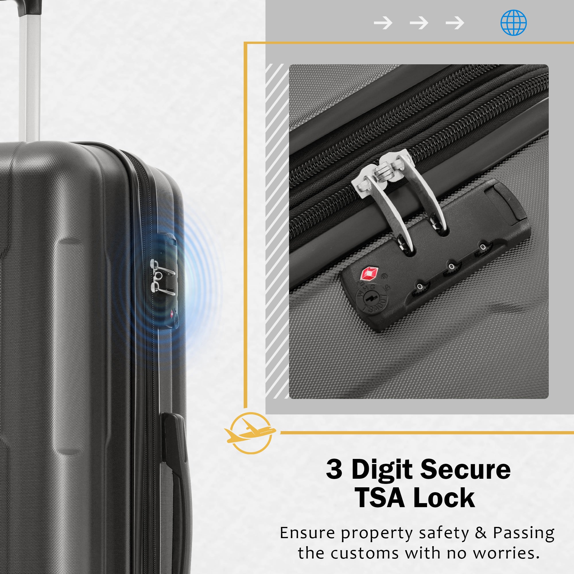 Azor Light Blue ABS Luggage Set, Travel in Colour, TSA Lock