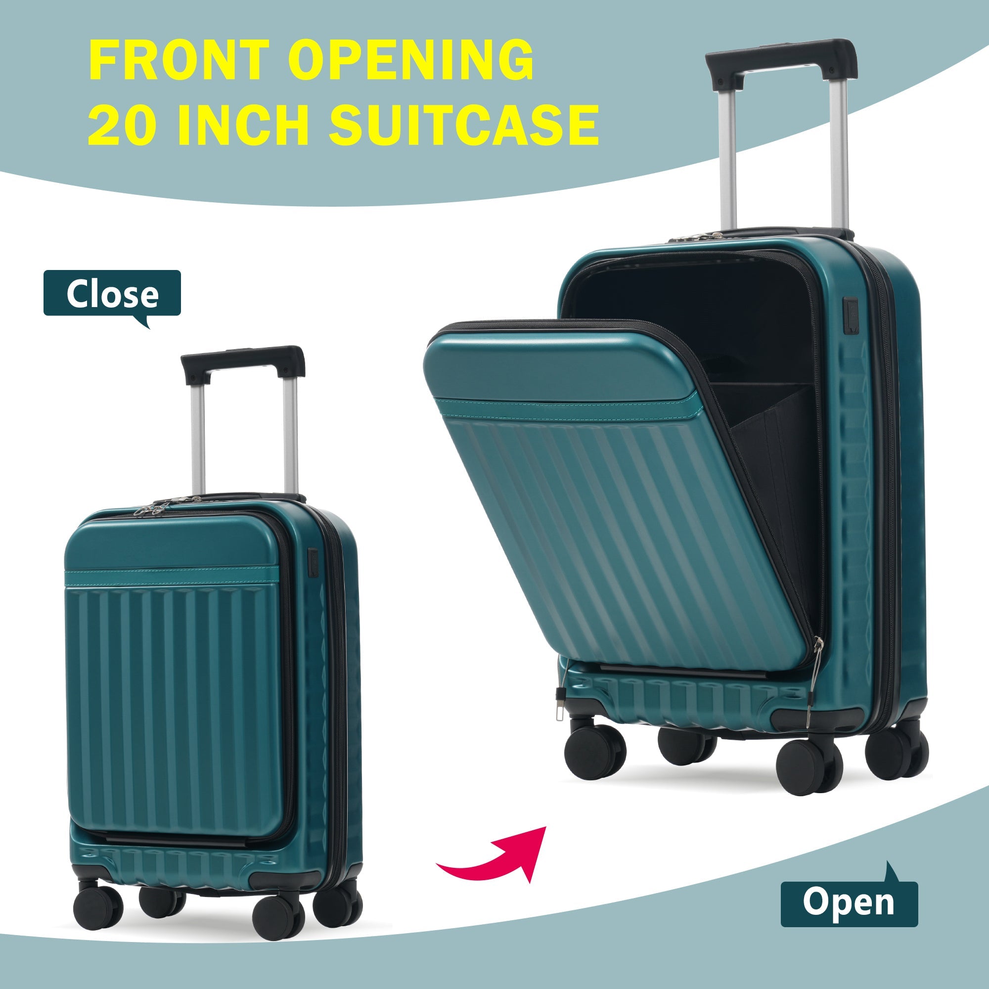 Azor 3-Piece Expandable Carry-On Set, Front Pocket, TSA Lock
