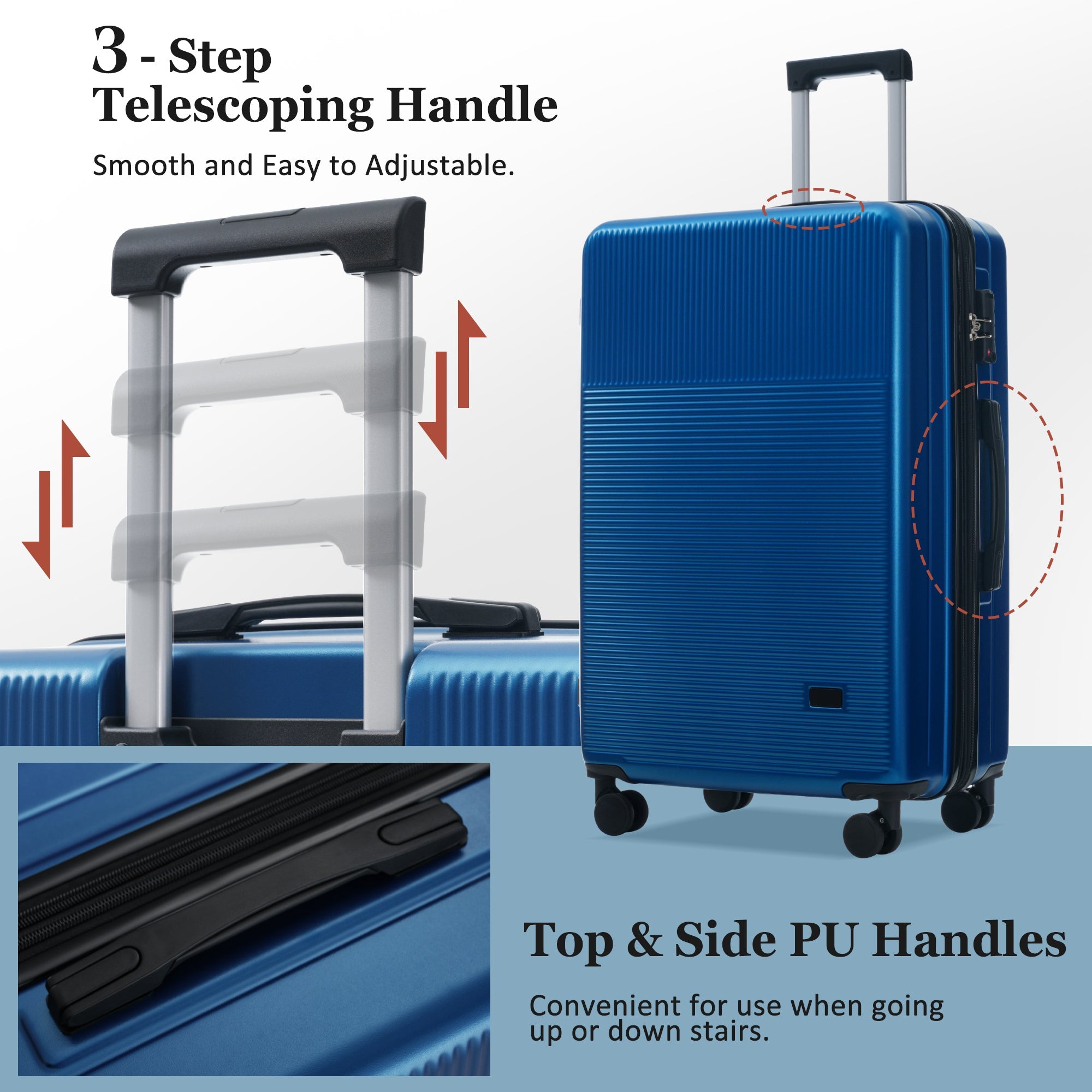 Azor Silver 5-Piece Luggage Set, Complete Travel System, TSA Lock
